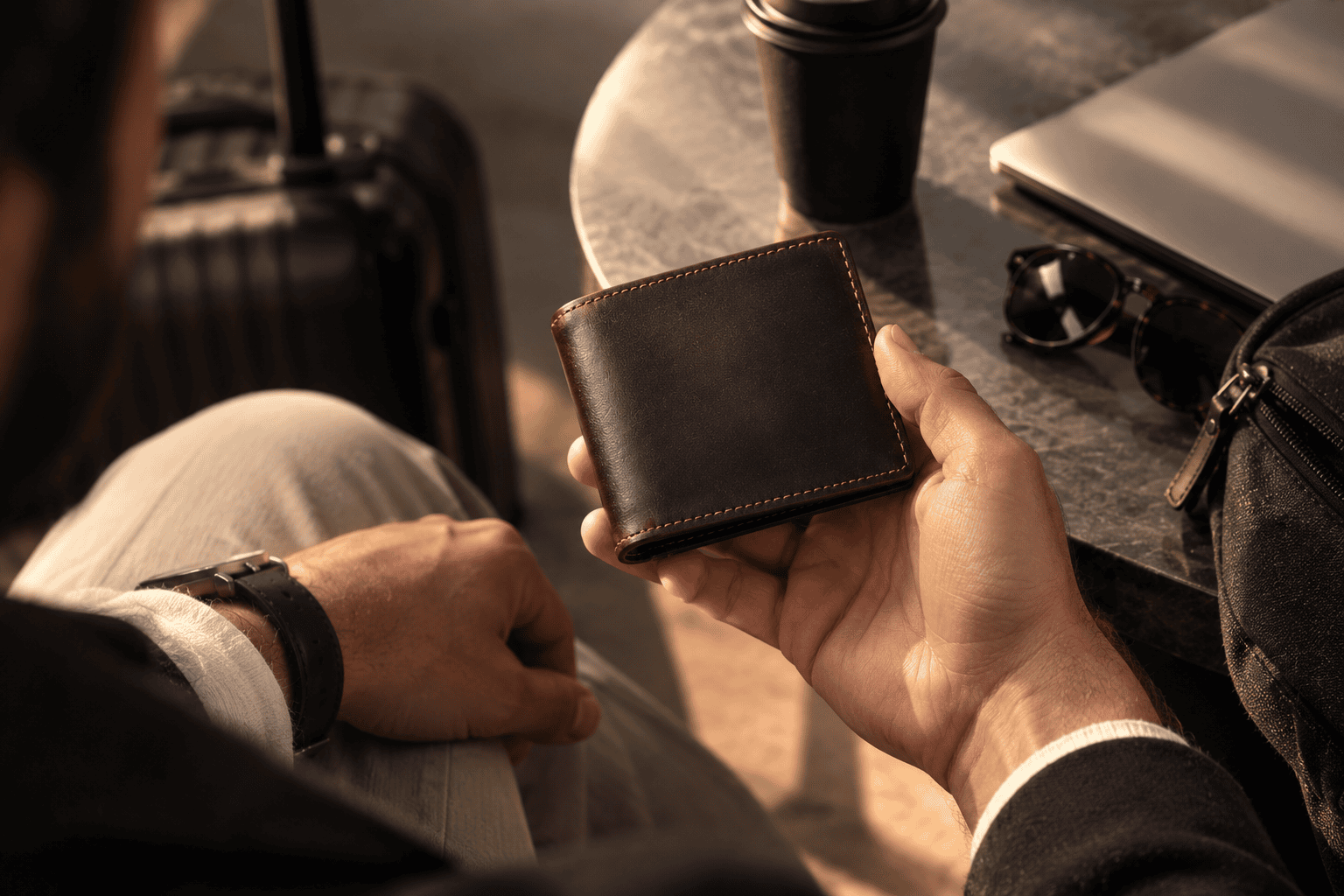 PatinaFold™ black leather wallet by Lomiro