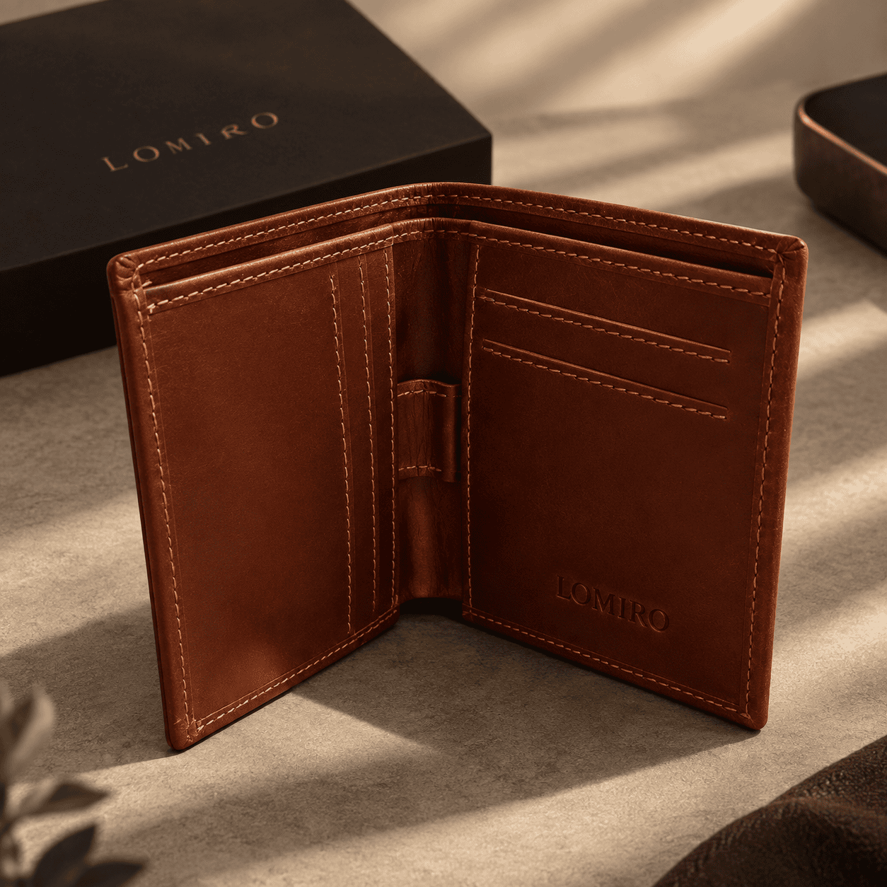 Interior view of a LOMIRO leather wallet